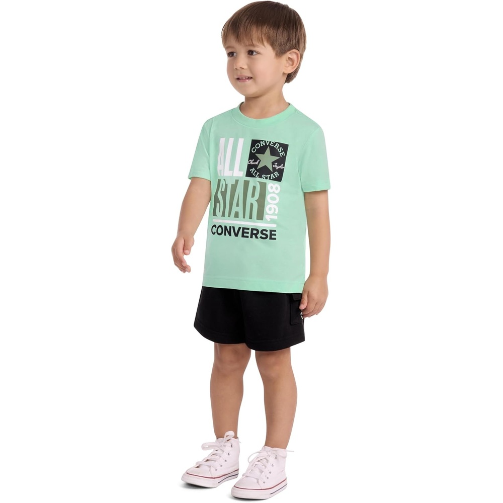 image:imageConverse Boys Graphic TShirt and Fleece Cargo Short 2Piece Outfit SetLight Aqua SparkAll Star