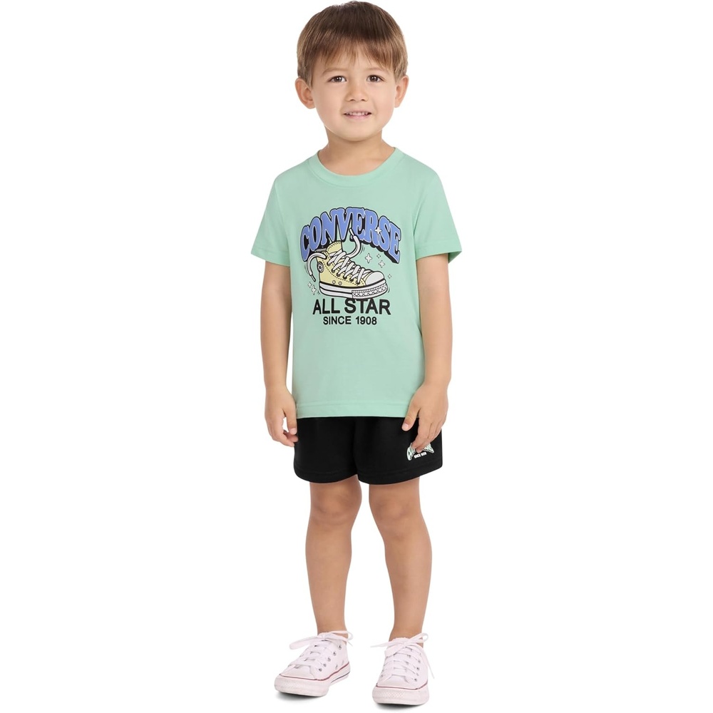 image:imageConverse Boys Graphic TShirt and Fleece Short 2Piece Outfit SetLight Aqua SparkBlack