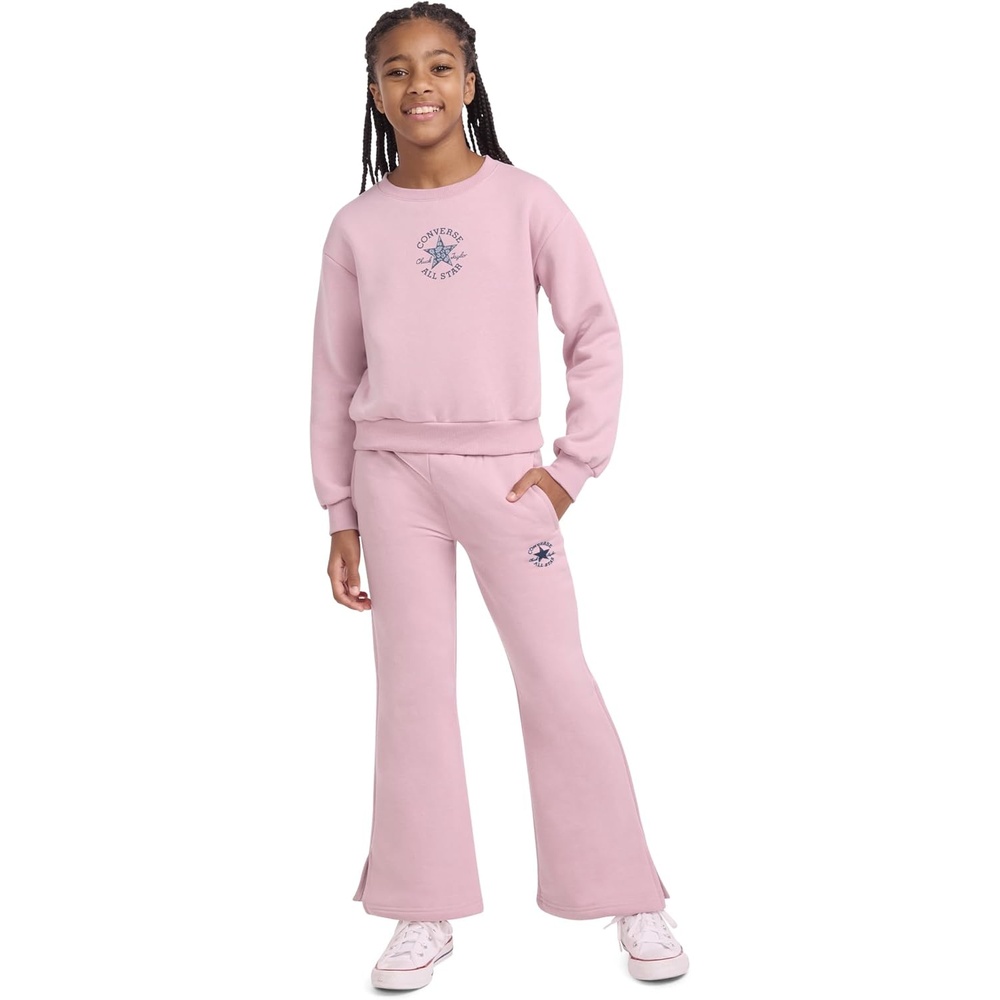 image:imageConverse Girls Fleece Crewneck Sweatshirt and Flare Pant 2Piece Outfit SetLotus Pink