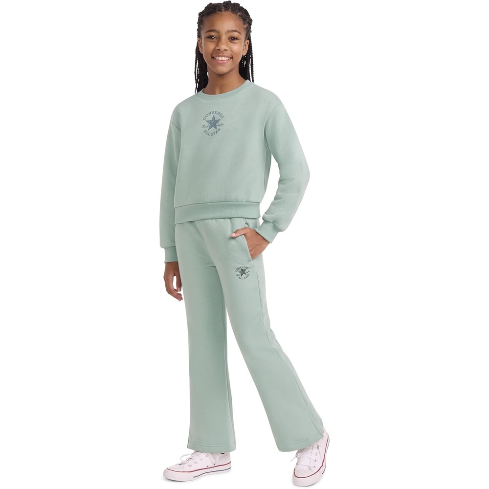 image:imageConverse Girls Fleece Crewneck Sweatshirt and Flare Pant 2Piece Outfit SetMint Condition
