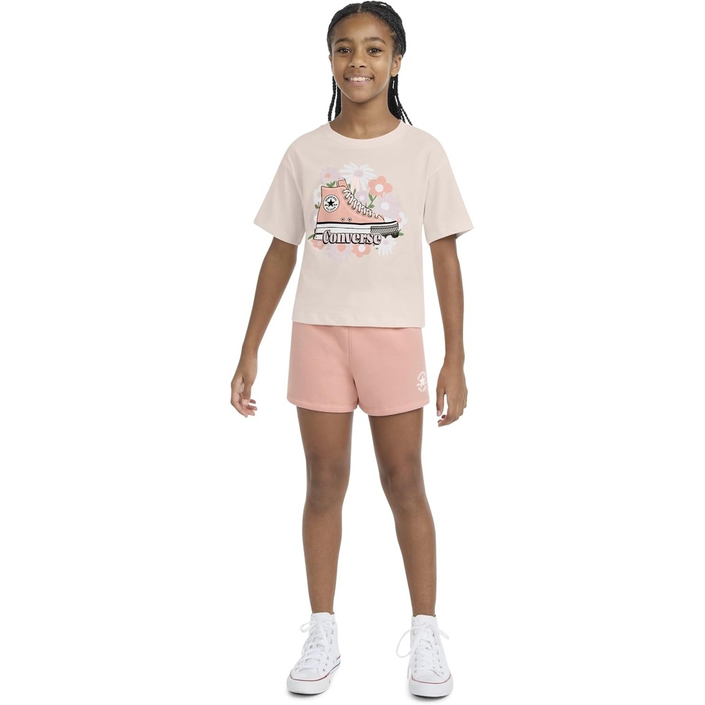 image:imageConverse Girls Graphic TShirt and Fleece Shorts 2Piece SetFlamingo FadeMulti Sneaker