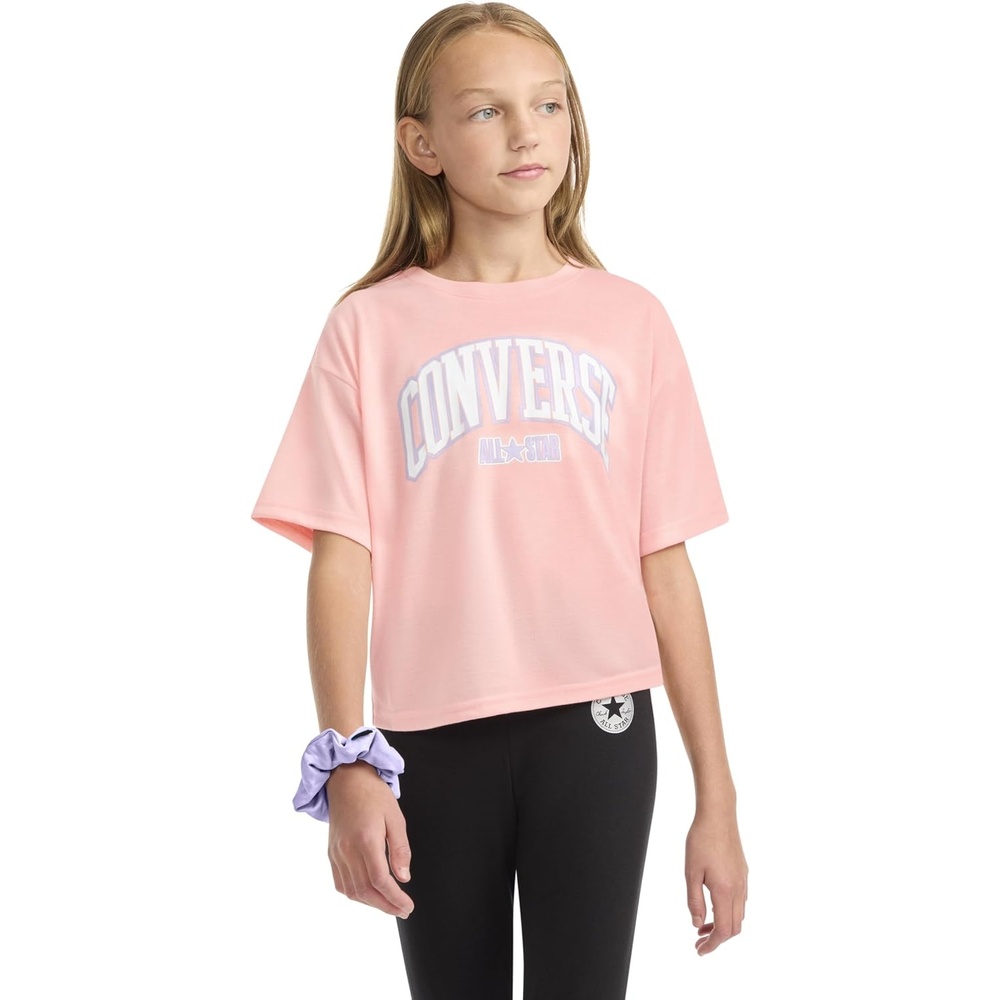 image:imageConverse Girls Short Sleeve Graphic Boxy Tee wScrunchie Big KidsBleached Coral