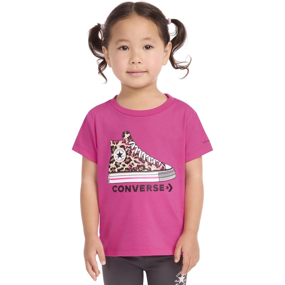 image:imageConverse Girls Sneaker Graphic TShirtDark Hyper PinkLeopard