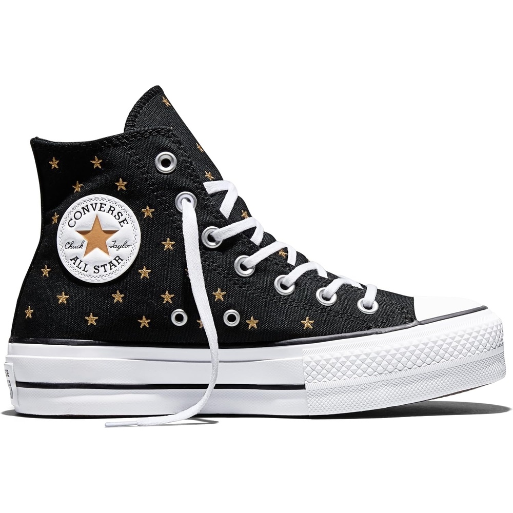 image:imageConverse Womens Chuck Taylor All Star Lift Platform Embroidered Stars High Top SneakerBlackHoney StickWhite