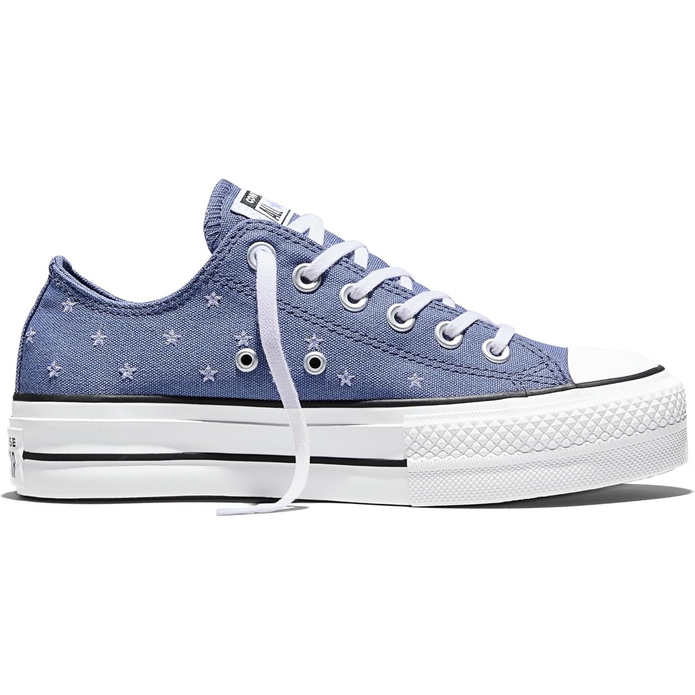 image:imageConverse Womens Chuck Taylor All Star Lift Platform Embroidered Stars Low Top SneakerIndigo StormVery PeriWhite