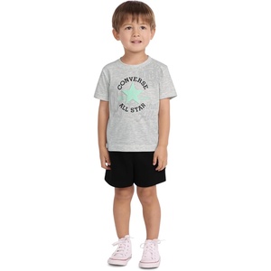 Converse Boys’ Graphic T-Shirt and Fleece Cargo Short 2-Piece Outfit Set(Birch Heather/Chuck Patch)