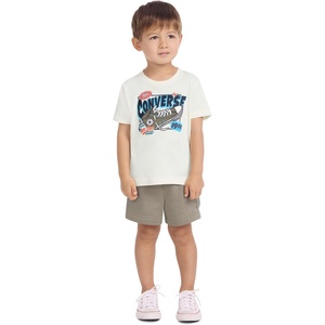 Converse Boys’ Graphic T-Shirt and Fleece Cargo Short 2-Piece Outfit Set(Egret/Sneaker)