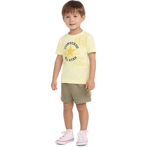 Converse Boys’ Graphic T-Shirt and Fleece Cargo Short 2-Piece Outfit Set(Lemon Slushy/Chuck Patch)