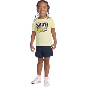 Converse Boys’ Graphic T-Shirt and Fleece Cargo Short 2-Piece Outfit Set(Lemon Slushy/Sneaker)