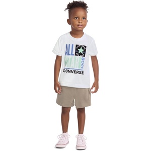 Converse Boys’ Graphic T-Shirt and Fleece Cargo Short 2-Piece Outfit Set(White/All Star)
