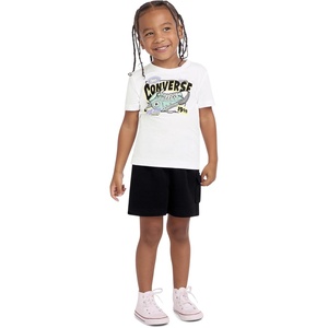 Converse Boys’ Graphic T-Shirt and Fleece Cargo Short 2-Piece Outfit Set(White/Sneaker)