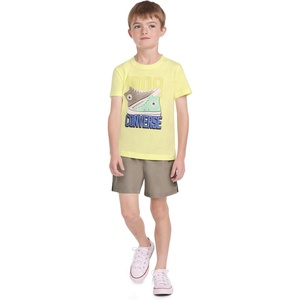 Converse Boys’ Graphic T-Shirt and Woven Short 2-Piece Outfit Set(Lemon Slushy/Sneakers)