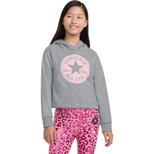 Converse Girls’ Classic Chuck Patch Graphic Pullover Hoodie(Dark Grey Heather)