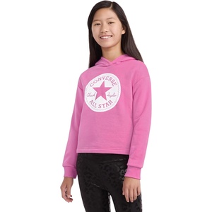 Converse Girls’ Classic Chuck Patch Graphic Pullover Hoodie(Oops Pink)