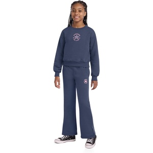 Converse Girls’ Fleece Crewneck Sweatshirt and Flare Pant 2-Piece Outfit Set(Navy)