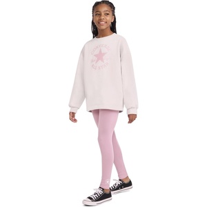 Converse Girls’ Graphic Crewneck Sweatshirt and Leggings 2-Piece Outfit Set(Lotus Pink)