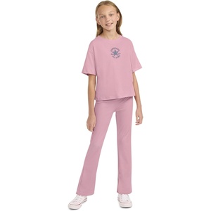 Converse Girls’ Graphic T-Shirt and Flare Leggings 2-Piece Outfit Set(Lotus Pink)