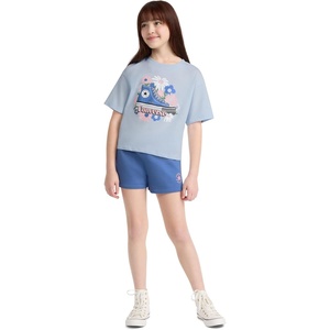 Converse Girls’ Graphic T-Shirt and Fleece Shorts 2-Piece Set(Open Sky/Sneaker)