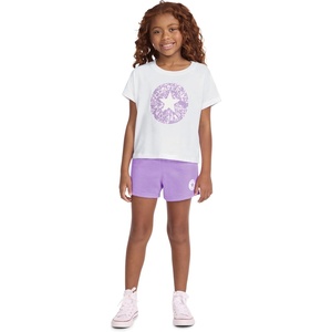Converse Girls’ Graphic T-Shirt and French Terry Shorts 2-Piece Set(Grape Fizz/Chuck Patch)