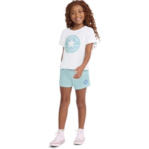 Converse Girls’ Graphic T-Shirt and French Terry Shorts 2-Piece Set(Light Dew/Chuck Patch)