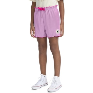 Converse Girls’ Ribbed Lettuce Hem Shorts(Beyond Pink)