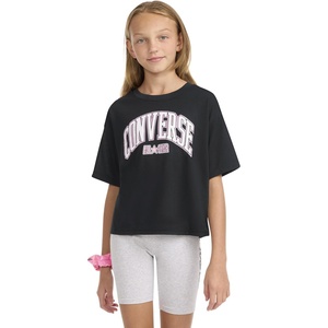 Converse Girl’s Short Sleeve Graphic Boxy Tee w/Scrunchie (Big Kids)(Black)