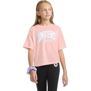 Converse Girl’s Short Sleeve Graphic Boxy Tee w/Scrunchie (Big Kids)(Bleached Coral)
