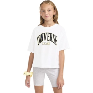 Converse Girl’s Short Sleeve Graphic Boxy Tee w/Scrunchie (Big Kids)(White/Yellow)
