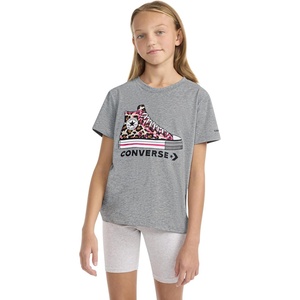 Converse Girls’ Sneaker Graphic T-Shirt(Dark Grey Heather/Leopard)