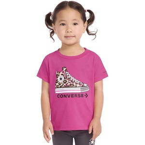 Converse Girls’ Sneaker Graphic T-Shirt(Dark Hyper Pink/Leopard)