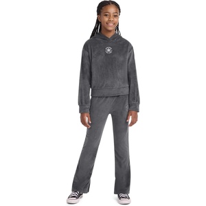 Converse Kids Velour Pullover Hoodie & Flare Legging Set (Big Kid/Little Kid)(Dark Matter)