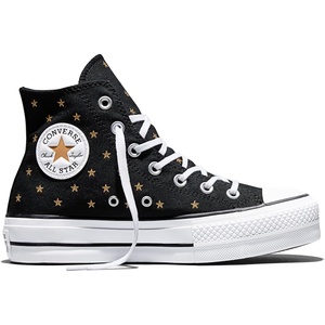 Converse Women’s Chuck Taylor All Star Lift Platform Embroidered Stars High Top Sneaker(Black/Honey Stick/White)