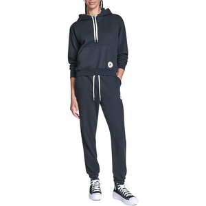 Converse Womens Drawstring Hoodie With Chuck Patch Cuffed Sleeves(Converse Black)